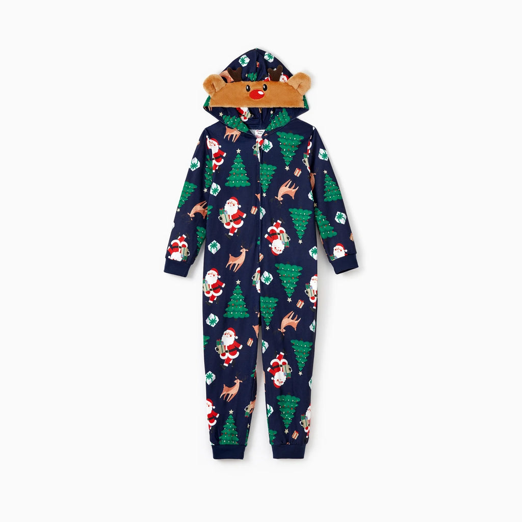 Kids Christmas Pajamas Family Matching Pajamas One Piece Long Sleeve Reindeer Holiday Pjs with Christmas Socks Gift Flame Resistant Girl Boy 3-4 Years